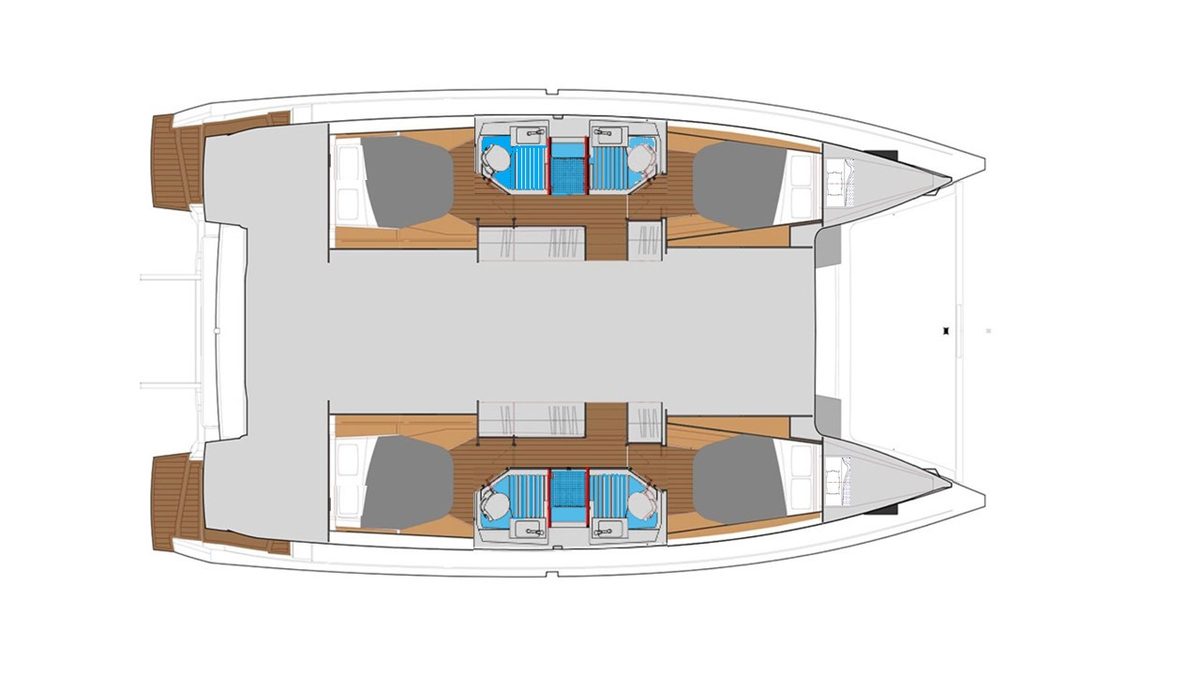Layout: 4 double cabins, each with its own bathroom